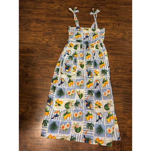 TRUE DESTINATIONS Tropical Toucan Print Tie Strap Midi Sundress Vacation Size XL - Picture 1 of 9